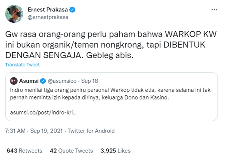 Respons Ernest Prakasa Atas Kemarahan Indro Warkop Soal Kemunculan 3 Pemuda \'Tiru\' Grup Lawaknya