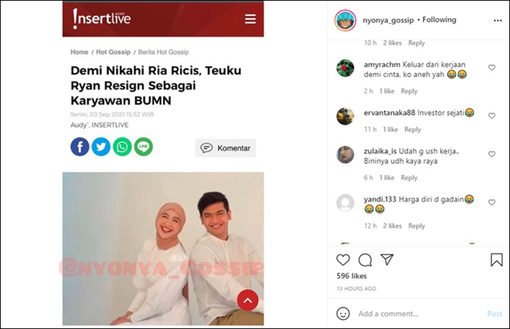 Teuku Ryan Dinyinyiri, Ini Kata Kakak Ria Ricis Soal Calon Adik Iparnya Rela Resign dari BUMN