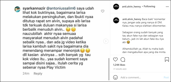 Jejak Digital Akun Fake Ibunda Alvin Faiz, Sikap Mengambing Hitamkan Larissa Chou Bikin Miris
