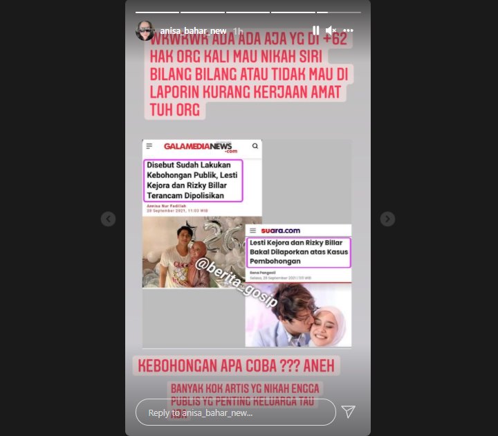 Annisa Bahar Komentari Rencana Lesty Kejora dan Rizky Billar Dilaporkan Karena Nikah Siri: Aneh!