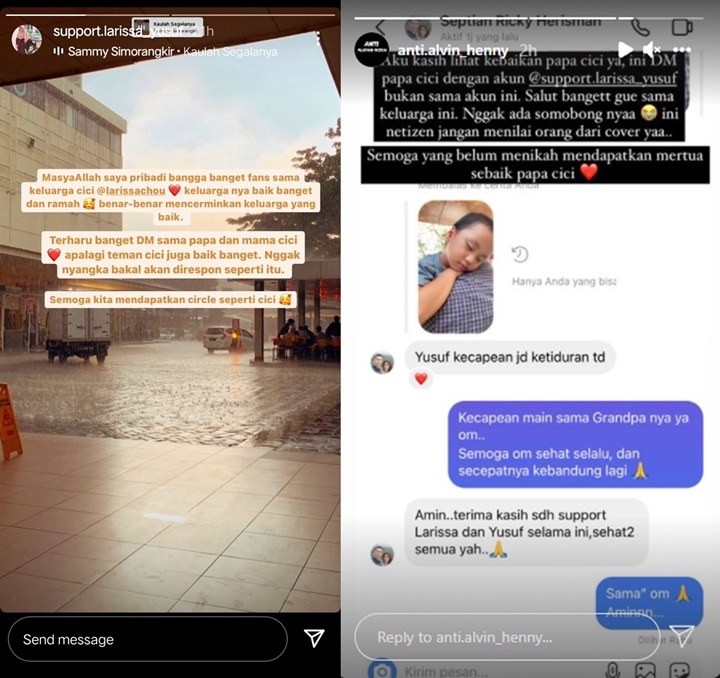 Obrolan Ayah Tiri Larissa Chou dengan Para Fans Manis Banget, Pesan DM Ini Jadi Bukti