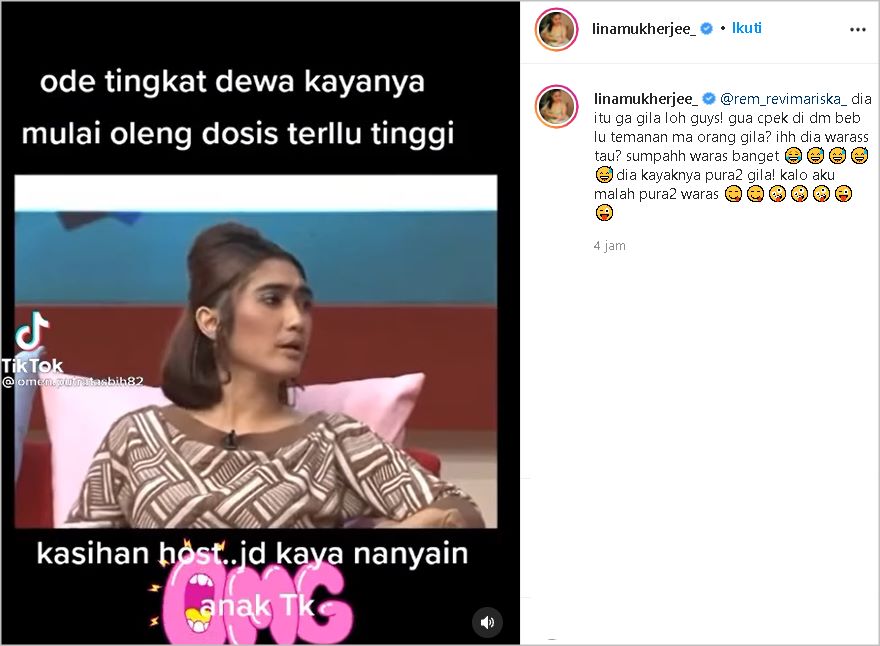 Niat Bela Video Lawas Revi Mariska yang Jadi Bahan Gunjingan, Lina Mukherjee Malah Balik Ditegur