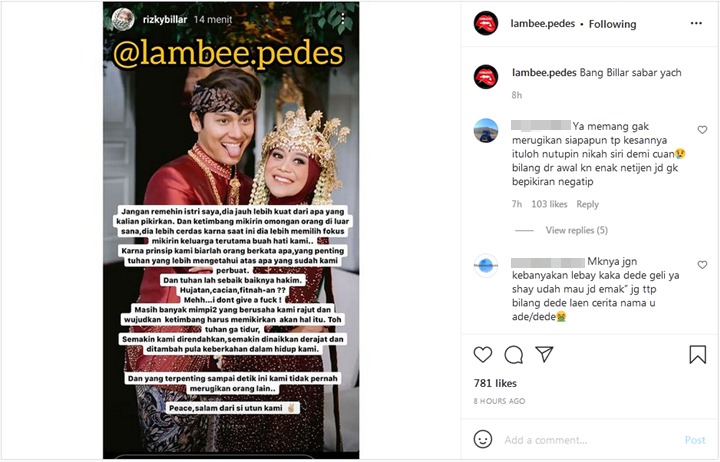 Rizky Billar Ogah Tanggapi Cacian-Fitnah Usai Nikita Mirzani Sindir Artis Berhijab Hamil Duluan