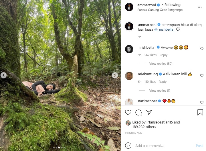 Irish Bella Naik Gunung Bareng Ammar Zoni, Foto Tidur Beralaskan Tanah Disorot