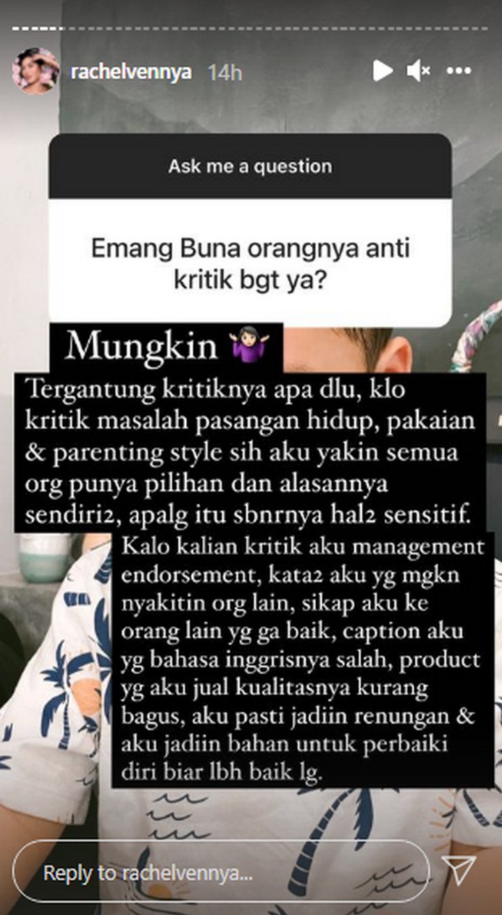 Reaksi Rachel Vennya Soal Julukan Selebgram Anti Kritik