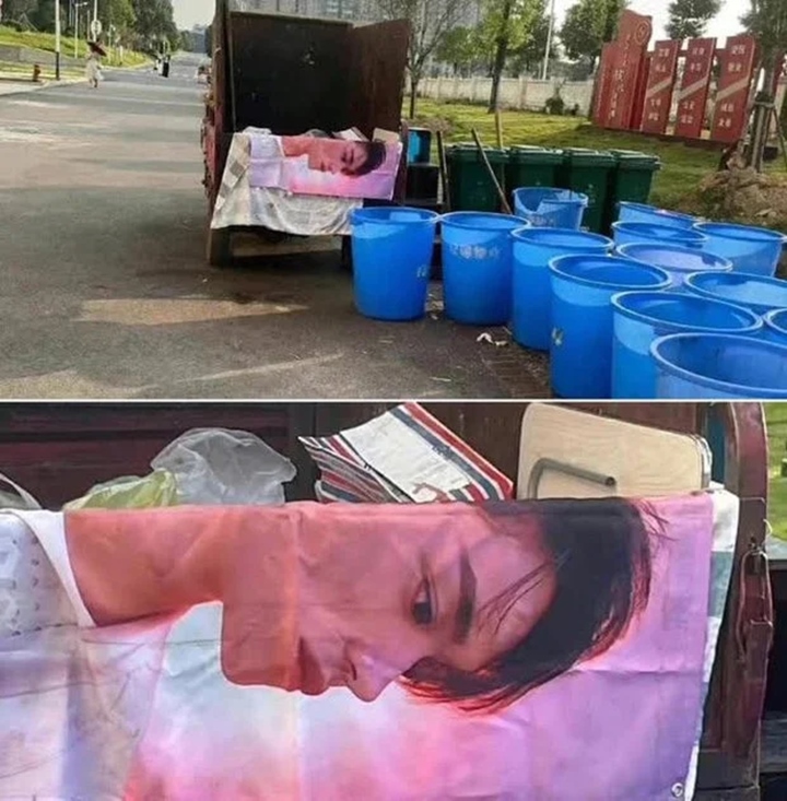 Beredar Foto Poster Besar Lucas WayV di Gerobak Sampah