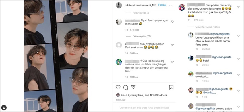 Nikita Mirzani Diserang Usai Ngaku Fans V BTS, Dituding Hanya Ingin Manfaatkan ARMY