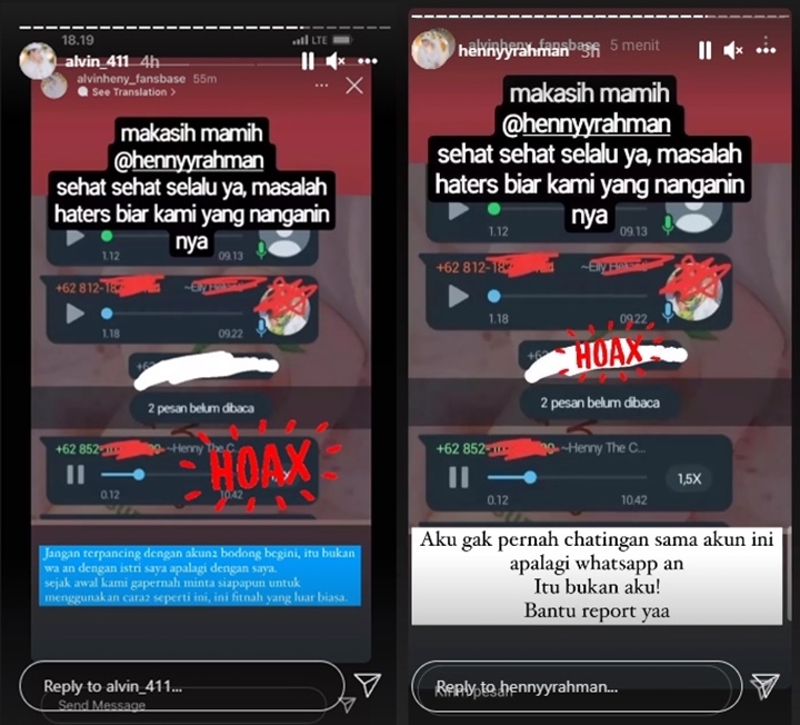 Alvin Faiz dan Henny Rahman Bantah Komunikasi dengan Oknum Ngaku Fans