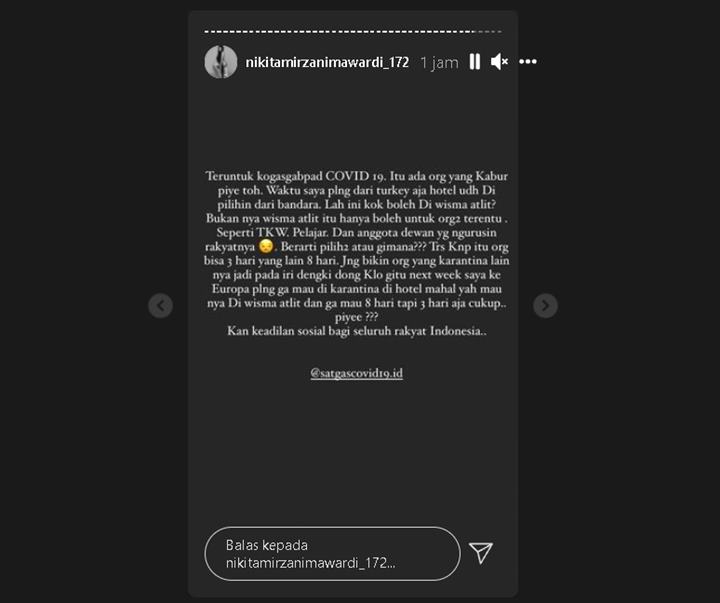 Sempat Kalem, Nikita Mirzani Sindir Pedas Kabar Orang Kabur dari Karantina: Jangan Bikin Pada Iri