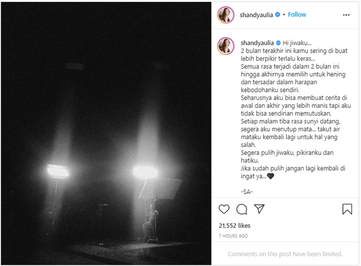 Diterpa Isu Cerai, Shandy Aulia Curhat Nyesek Berharap Jiwanya Segera Pulih