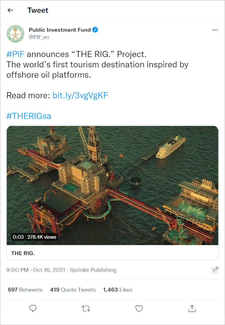 Terinspirasi Anjungan Minyak Lepas Pantai, Arab Saudi Bangun Taman Ekstreme di Teluk