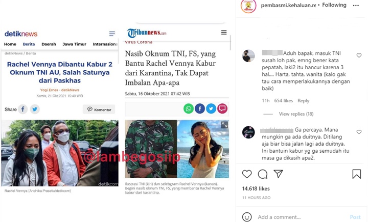 Rachel Vennya Terancam 1 Tahun Penjara, Terkuak Ada 2 Oknum TNI AU yang Bantu untuk Kabur