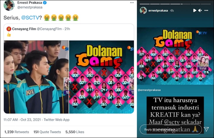 Ernest Prakasa Ejek Sinetron Indonesia yang Terang-terangan Plagiat Serial \'Squid Game\'