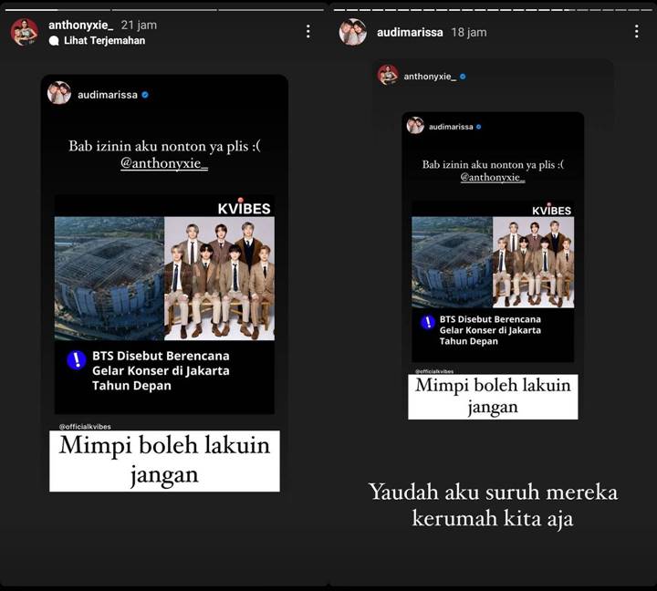 Minta Izin Hadiri Konser BTS, Audi Marissa Dapat Balasan \'Mak Jleb\' dari Anthony Xie