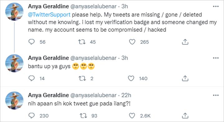 Minta bantuan, Anya Geraldine Duga Akun Twitter Miliknya Diretas Usai Alami Hal Ini