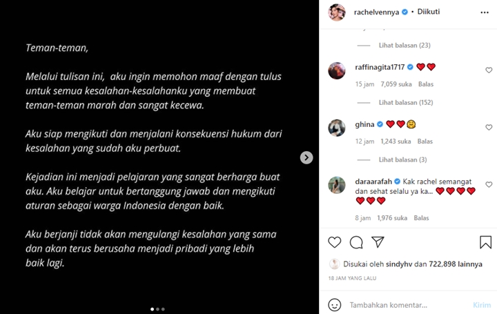 Rachel Vennya Didukung Akun Centang Biru Mulai Raffi Ahmad hingga Rossa Tuai Pro Kontra