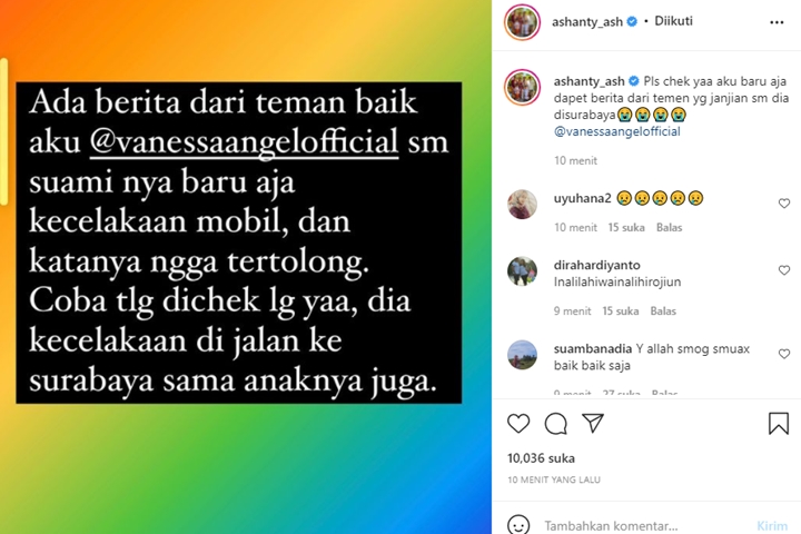 Vanessa Angel dan Suami Dikabarkan Tak Tertolong dalam Kecelakaan, Ashanty Nangis Minta Info