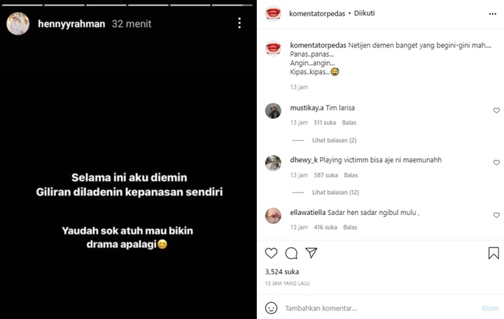 Henny Rahman Hapus Postingan Sindir Larissa Chou Cuma Drama, Netizen Sinis