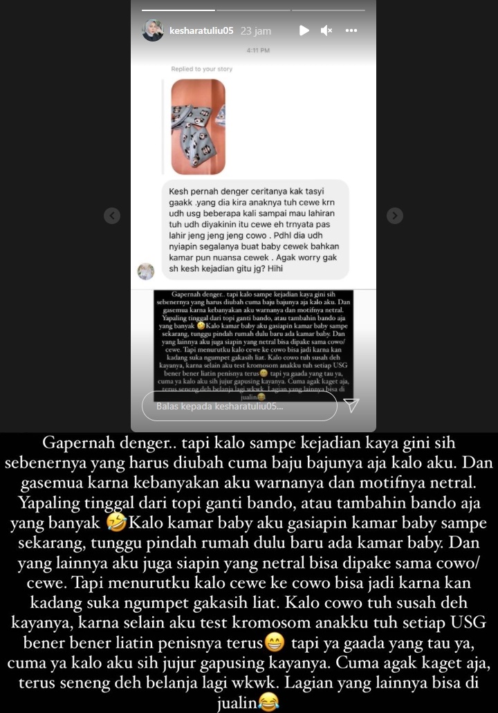 Kesha Ratuliu Tak Khawatir Jenis Kelamin Anak \'Mendadak\' Berubah seperti Cerita Tasyi Athasyia