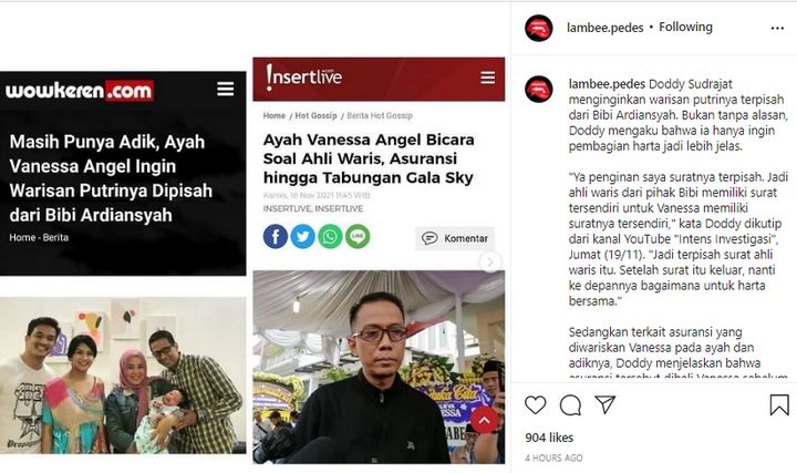 Ayah Vanessa Angel Gila Harta?