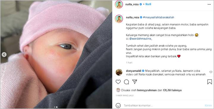 Natta Reza Berjemur dengan Putri Cantik Sembari Ingatkan Soal Dunia, Mata Sang Bayi Jadi Omongan