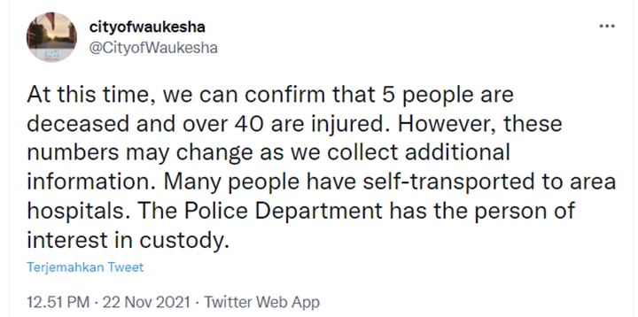 Mobil Menyelonong Tabrak Kerumunan Parade Natal di Waukesha AS, 5 Orang Tewas dan 40 Luka