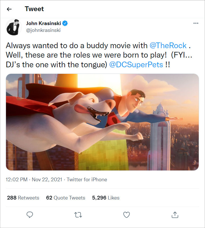 Susul Dwayne Johnson, John Krasinski Debut di Film Animasi DC Jadi Pengisi Suara Superman