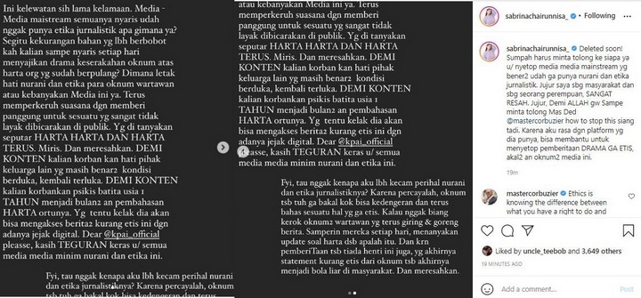 Sabrina Chairunnisa Soal Drama Keluarga Vanessa Angel