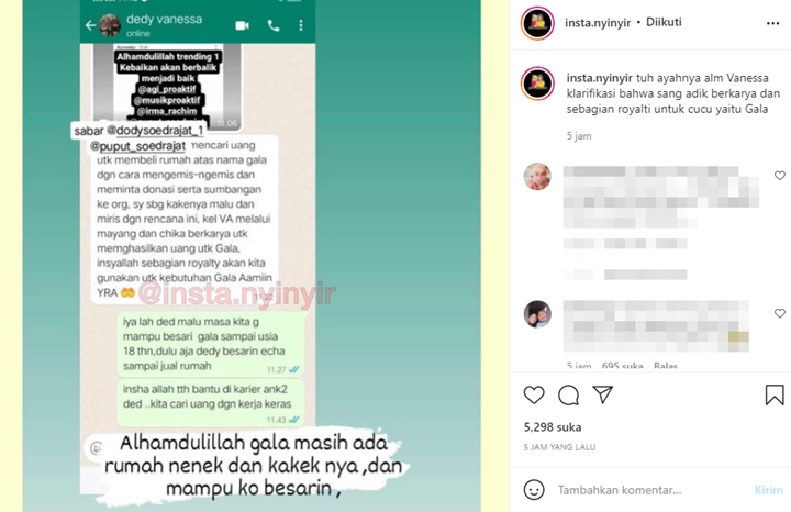 Ayah Vanessa Angel Malu Ada Donasi untuk Belikan Rumah Gala, Janji Sisihkan Royalti Mayang-Chika