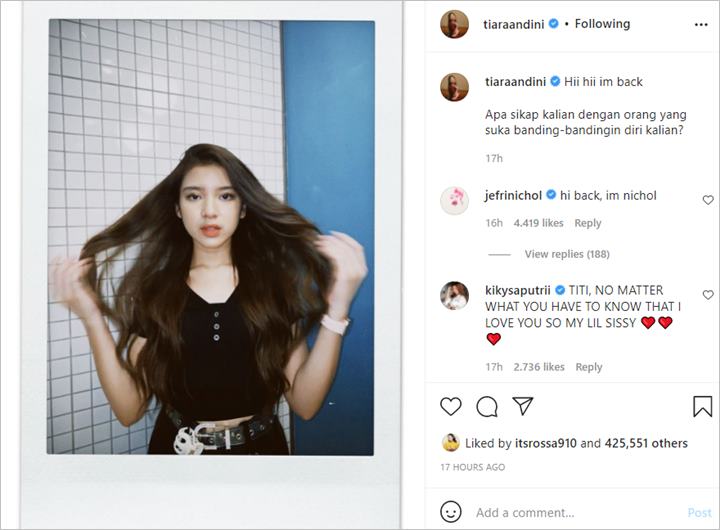 Tiara Andini \'Comeback\' Instagram Diserbu Curhatan Khawatir, Sambutan Jefri Nichol Paling Disorot