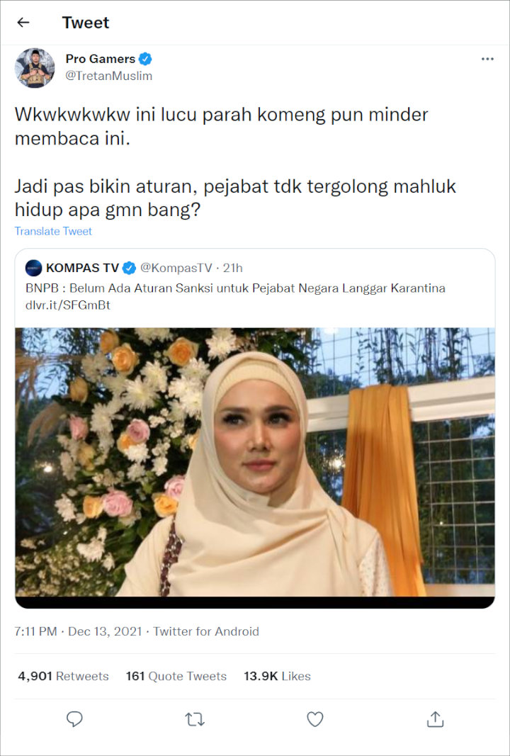 Tretan Muslim Komentari Mulan Jameela \'Boleh\' Langgar Karantina: Pejabat Bukan Makhluk Hidup?