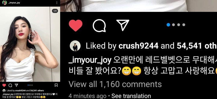 Sudah Go Public, Crush Ketahuan Nge-Like Postingan Joy Red Velvet