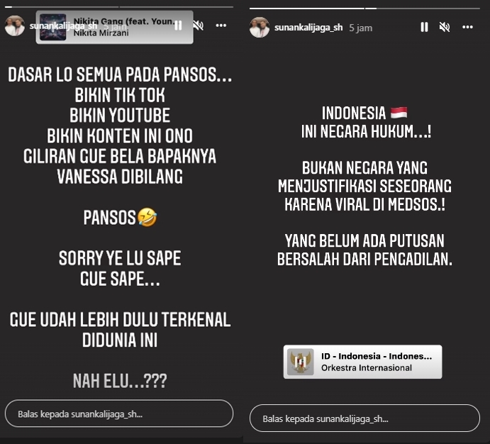 Sunan Kalijaga Sindir Balik Usai Dituding Pansos Karena Bela Ayah Vanessa Angel