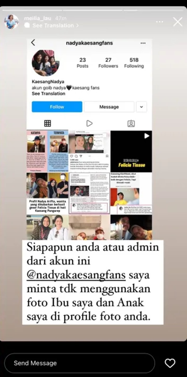 Masih Diusik, Ibunda Felicia Tissue Semprot Akun Fans Kaesang Pangarep dan Nadya Arifta