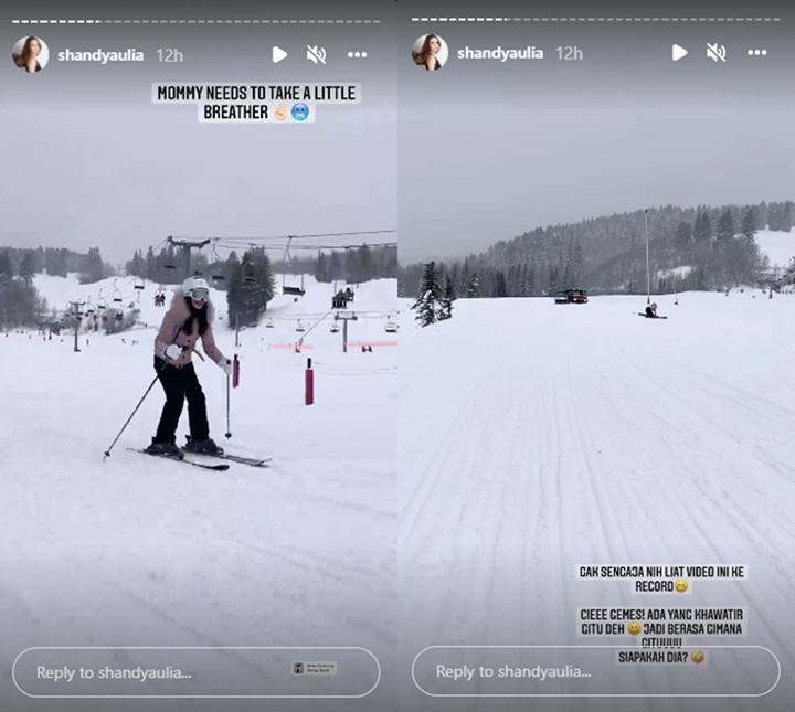 Asyik Ngerekam, Suami Panik Lihat Shandy Aulia Jatuh Saat Main Ski Sampai Teriak Begini