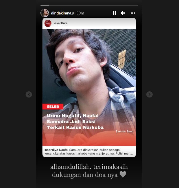 Naufal Samudra Hanya Jadi Saksi Kasus Narkoba, Dinda Kirana Ucap Syukur