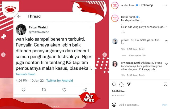 FFI Diminta Cabut Penghargaan Film \'Penyalin Cahaya\' Imbas Kasus Pelecehan Seksual