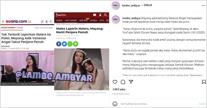 Mayang Adik Vanessa Angel Tak Tertarik Laporkan Haters, Alasannya Tuai Reaksi Positif Publik?
