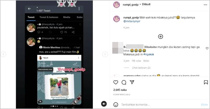 Dianggap Komentari Julid Soal Fuji Main Film, Lapak Instagram Hasyakyla Kakak Adhisty Zara Digeruduk