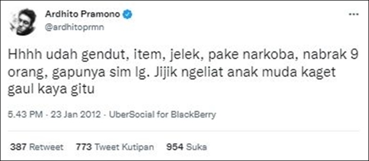 Viral Lagi Cuitan Lawas Ardhito Pramono Ngaku Kesal dengan Pengguna Narkoba: Jijik!