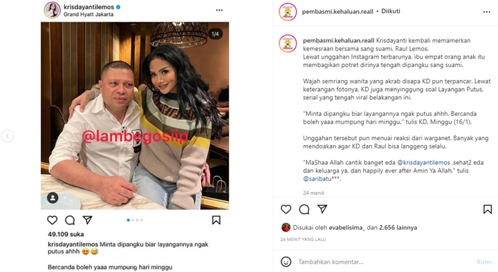Krisdayanti Bahas \'Layangan Putus\' Sambil Bagikan Potret bareng Raul Lemos, Ada Apa?