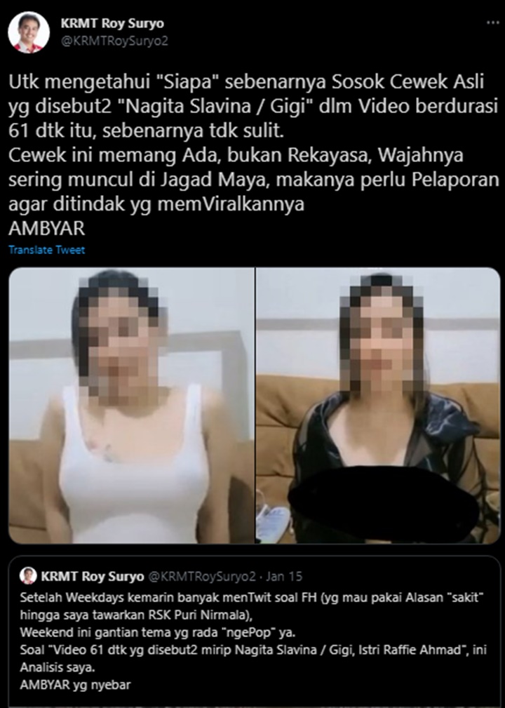 Heboh Video Syur Mirip Nagita Slavina, Roy Suryo Yakin Bukan Rekayasa