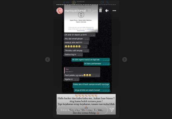Marissya Icha ‘Sentil’ Menohok Kubu Hacker yang Hilangkan Akun IG Miliknya: Kalian Luar Biasa