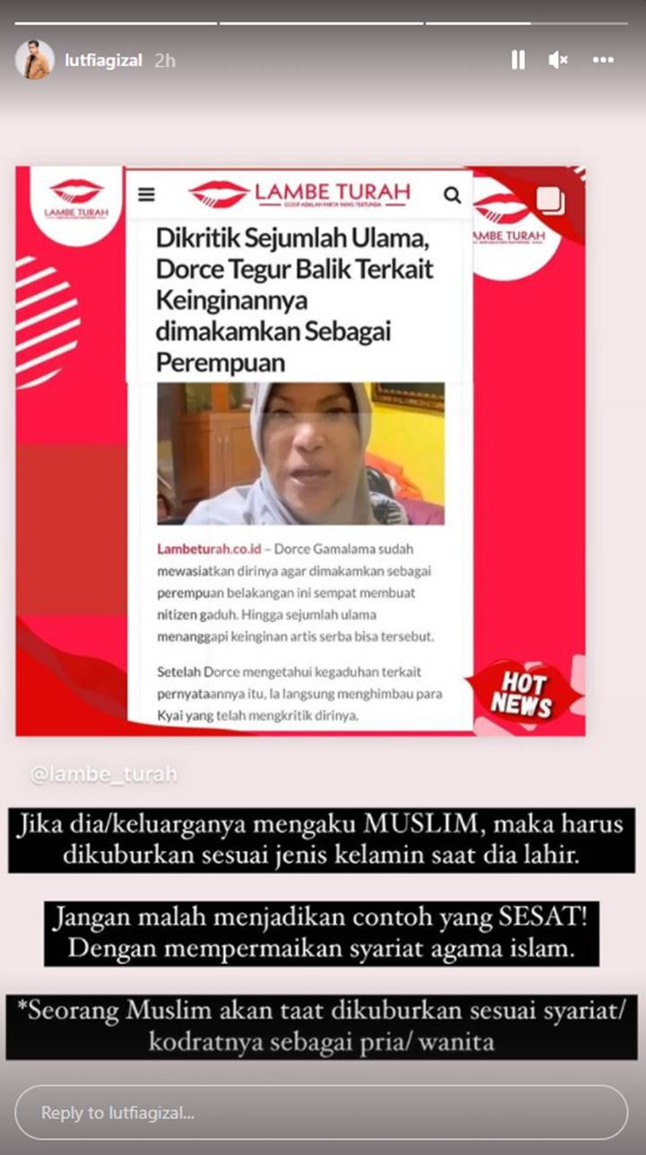 Lutfi Agizal Minta Dorce Gamalama Jangan Jadi Contoh yang Sesat