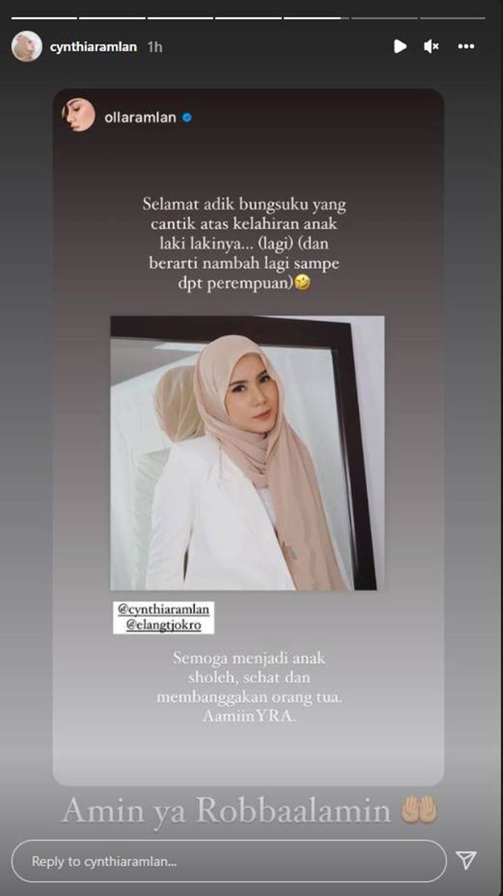 Cynthia Ramlan dan Erlangga Tjokro Dikaruniai Putra Ke-3, Olla Ramlan Goda Begini