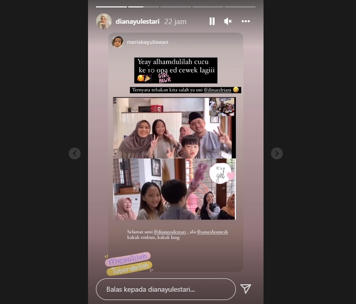Dian Ayu Umumkan Jenis Kelamin Anak Ketiga Ananda Omesh