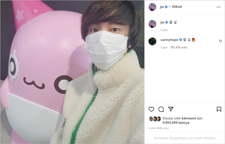 Jin dan RM BTS Kompak Ucapkan Selamat Imlek, Gaya Postingan Beda Banget 1