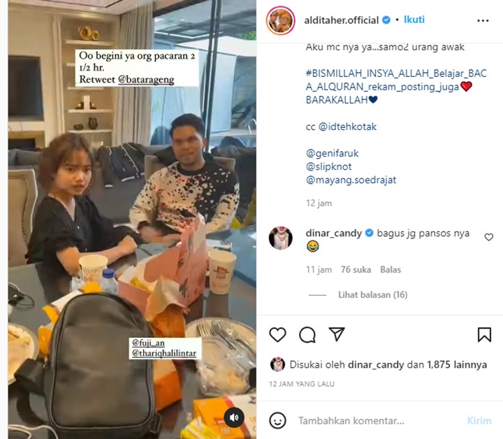 Aldi Taher Unggah Video Mesra Thariq dan Fuji, Sindiran Dinar Candy Bikin Salfok