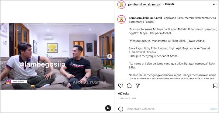 Rizky Billar Jelaskan Soal Tambahan ‘Leslar’ Pada Nama Anak yang Sempat Diprotes, Begini Awalnya