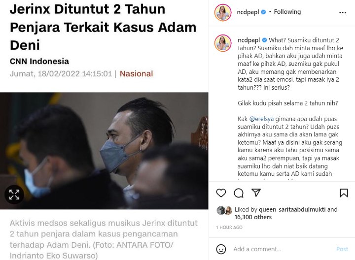 Nora Alexandra Tak Terima Jerinx SID Dituntut 2 Tahun Penjara, Langsung \'Labrak\' Pacar Adam Deni